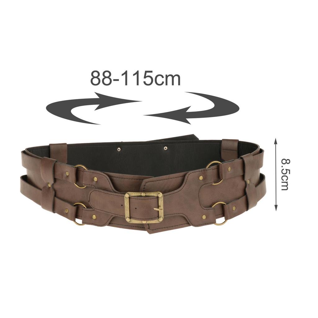 Durable Medieval Knight Belt Costume Wrap Around with Prong Buckle Adjustable PU Leather Waist