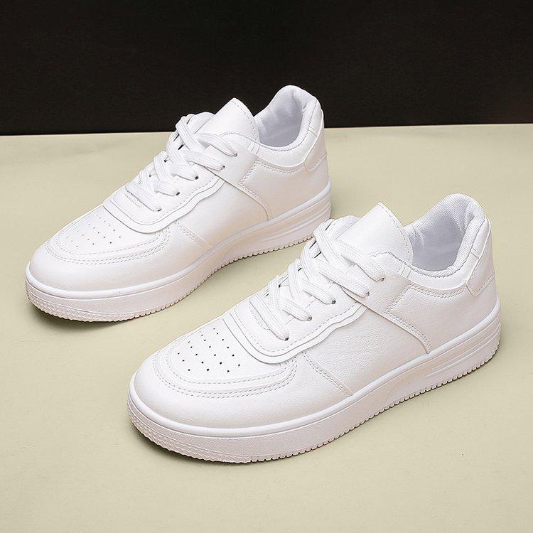 Foreign Trade Little White Shoes 2024 Spring and Autumn New Flat Bottom Pure White Round Head Board Shoes Student Lace-up Casual Shoes Women