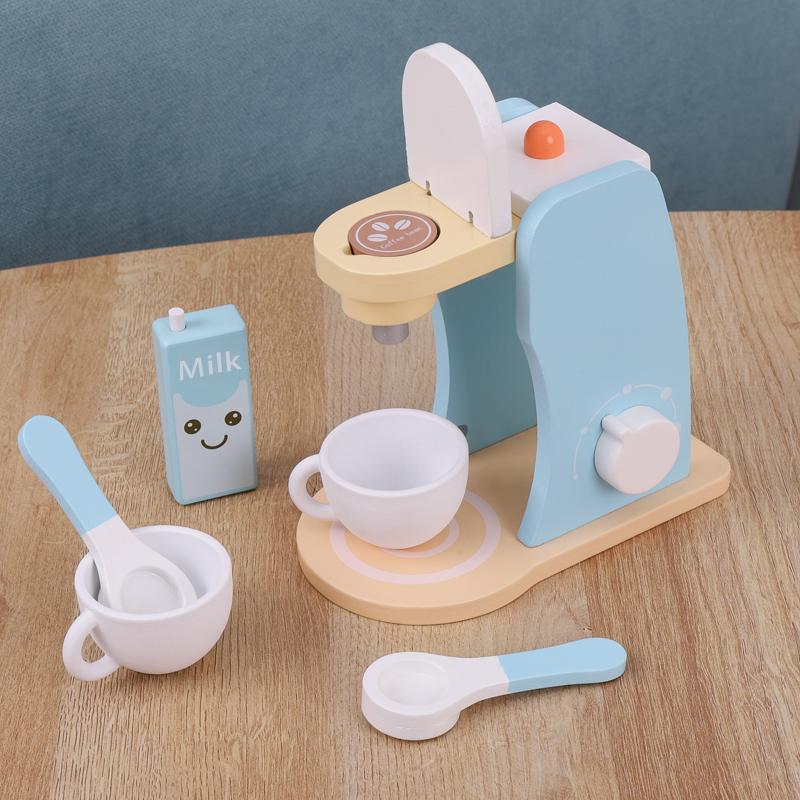 Wooden Kitchen Pretend Play Toy Simulation Wooden Coffee Machine Baby Early Learning Educational Toys