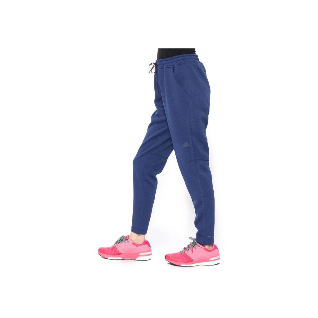 Adidas Solid Color Mid-Rise Drawstring Breathable Nine-Point Straight Leg Casual Pants Women Bottoms Blue DJ2959