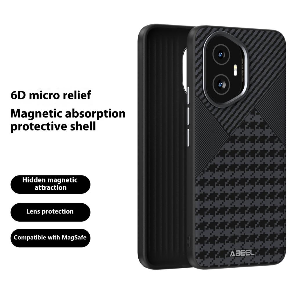 ABEEL For Honor 300 Case Compatible with MagSafe Micro-Embossing PC TPU Aluminum Alloy Leather Phone Cover