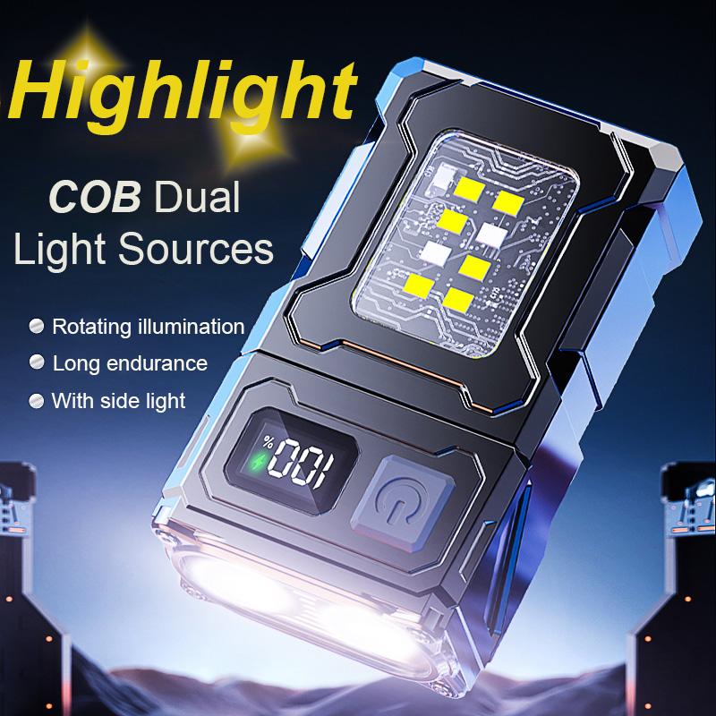 Multifunctional COB Flashlight Ajustable Angle LED Outdoor Torch Portable Keychain Light Magnetic Camping Warning Lamp