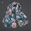 [BYSIFA] Green Pink 100% Mulberry Silk Scarf Cape Winter Peony Design Chiffon Long Scarves Beach Shawl Ladies Scarves Echarpes