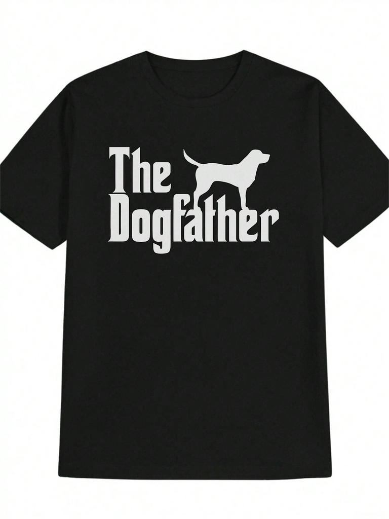 S Casual The Dogfather Silhouette Graphic Tee - Black Crew Neck, Short Sleeves, Summer Shirt With Striking Design, Ideal Present For Dog Enthusiasts,