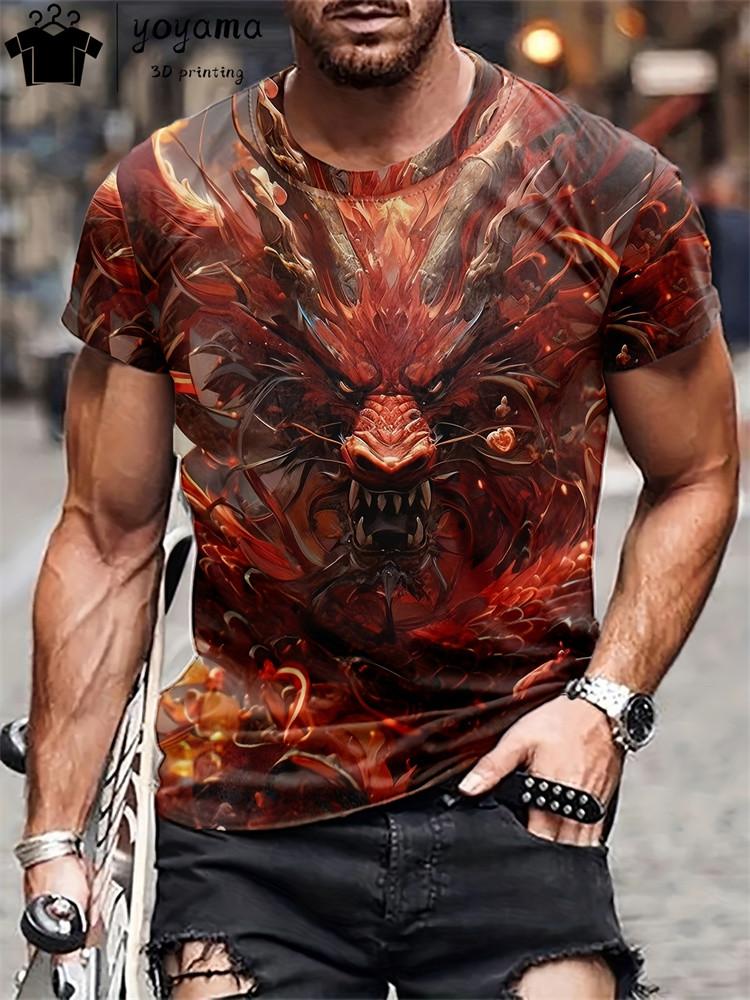 Летние футболки, мужские винтажные футболки с рисунком дракона в стиле ретро, 3D-принт, большие уличные футболки с коротким рукавом для мужчин, модные футболки