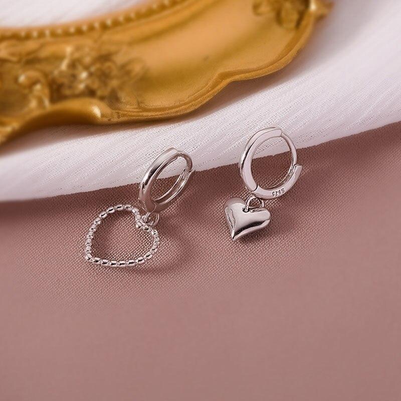 Асимметричные серьги-кольца в форме сердца из стерлингового серебра 925 пробы, женские, легкие, роскошные, для вечеринок