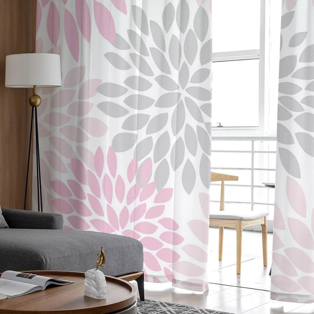 Light Pink Grey White Dahlia Texture Tulle Curtains for Living Room Kitchen Bedroom Sheer Tulle for Cafe Hotel Modern Home Decor
