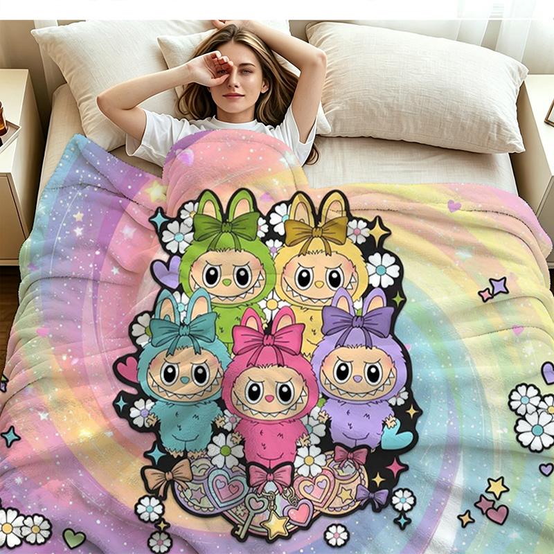 Kawaii Bubu Print Flannel Blanket High Quality Warm Comfortable Cover for All Seasons Perfect for Gifts Home Decor