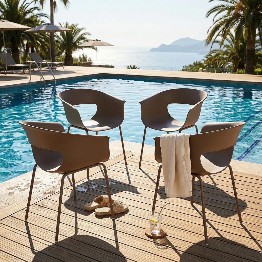 Garden Chairs Set of 4 Ergonomic Balcony Chairs with Cutout Design Armrest Weatherproof Rust-resistant Coffee