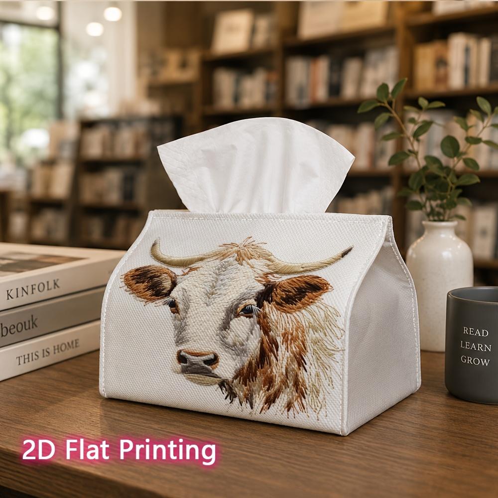 1pc, 2d Flat Printing, Tissue Box Cute Bull - Animal Wall Pattern Printed Tissue Box, Suitable for Napkin Storage in Cars, Kitchens, and Restaurants,