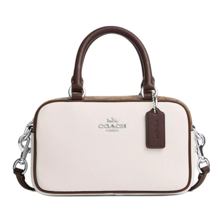 Coach Сумка-портфель 18 Логотип Застежка-молния Гладкая кожа Покрытие из холста Сумка-боулинг Наплечная сумка Через плечо Маленькие женские сумки CV704-SVCAH