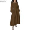 Women Casual Round Neck Solid Color Loose Long Sleeve Long Dress
