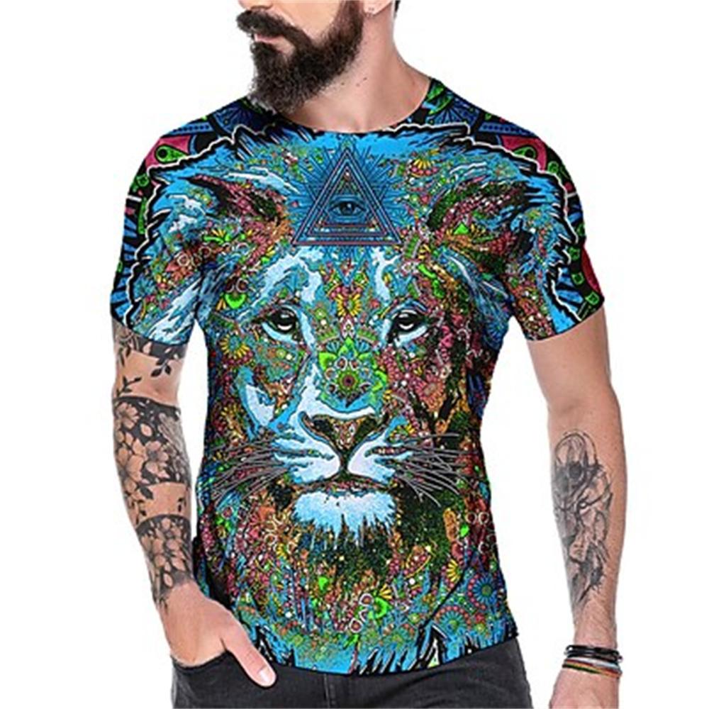 Летняя мужская футболка с 3d короткими рукавами, верхний пуловер «Король леса, лев», одежда в стиле Харадзюку, уличная повседневная винтажная футболка