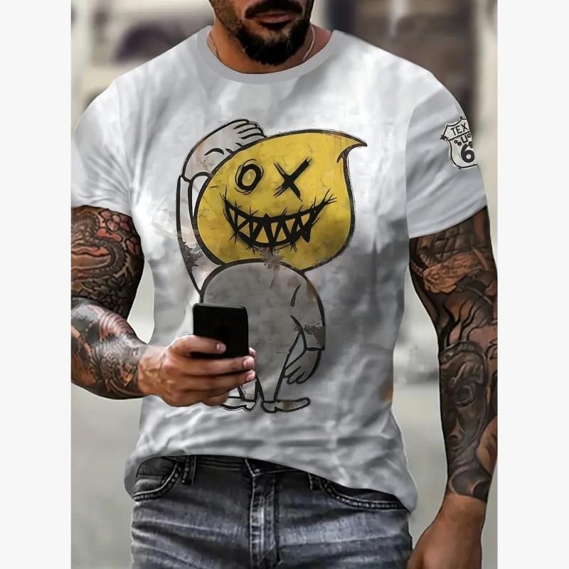 Мужская футболка, летняя повседневная футболка с коротким рукавом и принтом из мультфильмов, модная уличная одежда, пуловер, мужской пуловер, свободная одежда