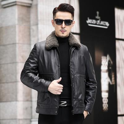 Куртка из натуральной кожи, Мужская куртка-пуховик из воловьей кожи с воротником из белого утиного пуха, зимняя кожаная куртка в деловом стиле с лацканами