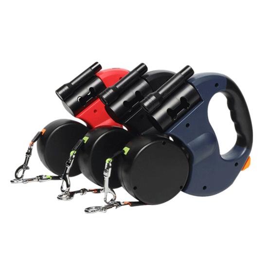 Двойной выдвижной поводок для собак Сверхпрочный Двуглавый поводок для собак с вращающимся на 360 градусов вертлюгом и светодиодной подсветкой для маленьких, средних и крупных собак