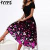 Women's Fashion Summer Spring Flower Pattern Print Short Sleeve Square Collar Middle Waistline Casual Dresses