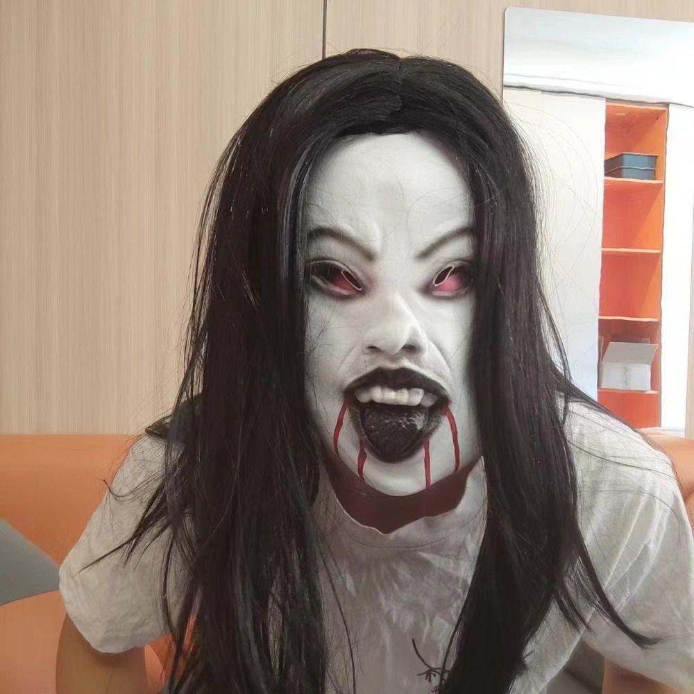 Latex Mask Halloween Decoration Long Hair Party Cosplay Costume Creepier Headgear Ghost House