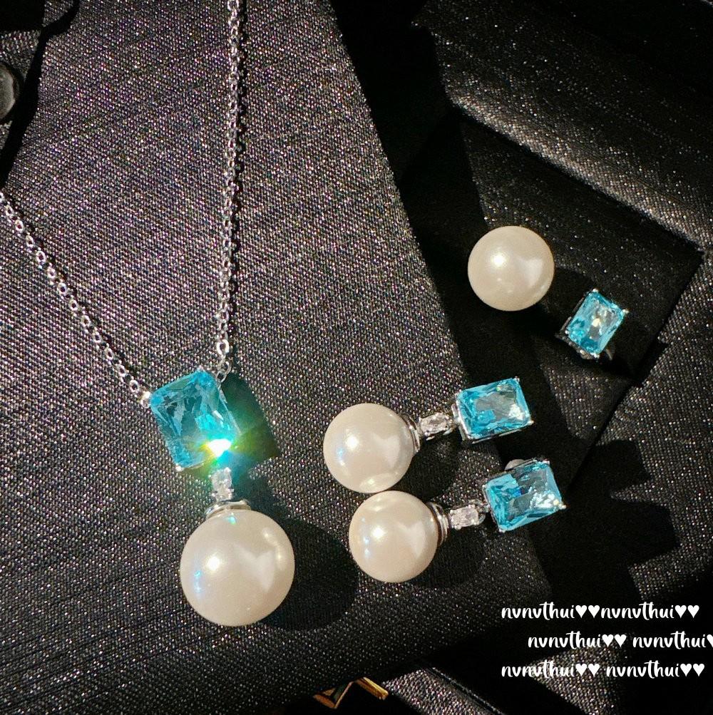 Украшения Бусины Глубокого Моря Морской Синий Сокровище Топаз Санта Мария Bb Синий Ожерелье Серьги с Таитянским Жемчугом Комплект