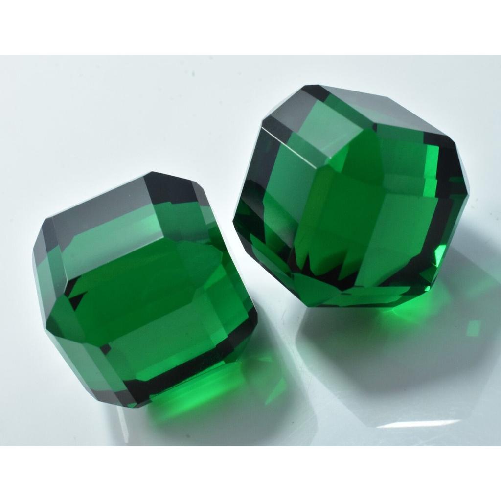 Lab-Created Green Emerald Loose Gemstone Unique Cube Cut 94.15 ct Pair for Jewelry Making and Crafts