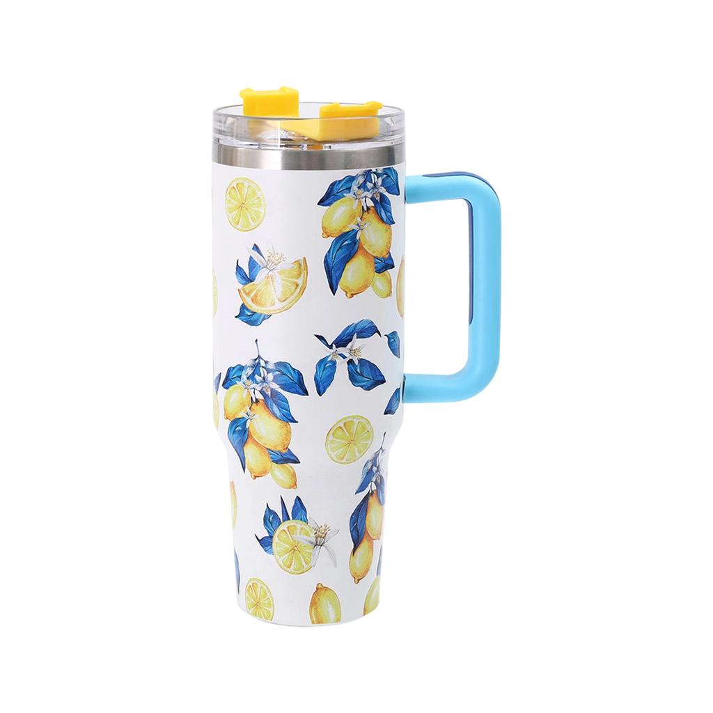 40oz Stainless Steel Insulated Tumbler With Handle - Travel Car Mug With Leak-Proof Straw Lid, Double Wall Vacuum Cup For Hot & Cold Drinks, -Free