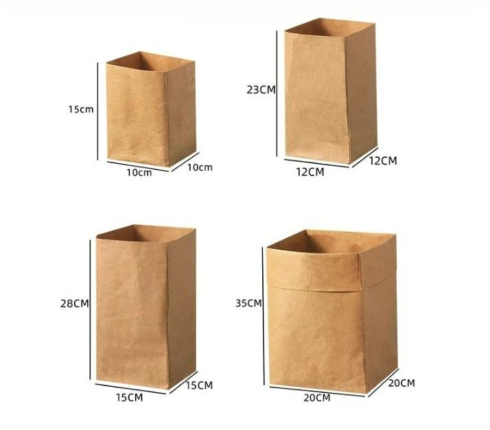 1/4pcs Kraft Paper Bag Reusable Grocery Bags For Fruits Washable Paper Storage Bags Vegetable Plants Flowers Bread Packing