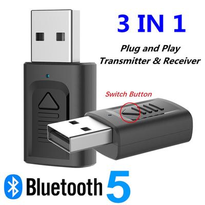 Передатчик-приемник USB 4-в-1 Bluetooth 5.0 Беспроводной адаптер Стерео Аудио 3,5 мм Aux разъем для ТВ