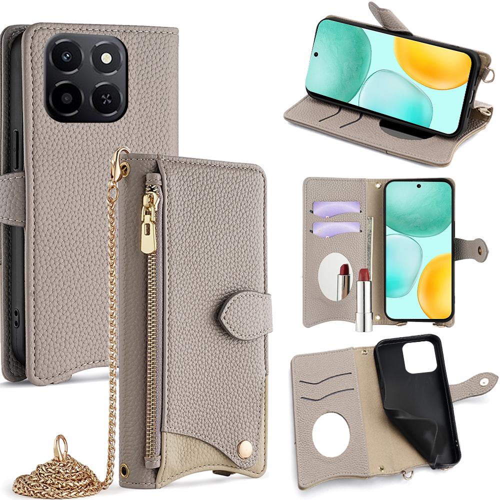 Кожаный чехол-кошелек-подставка для Honor X6c 4G, стиль «неправильный хвост», с цепочкой-ремнем