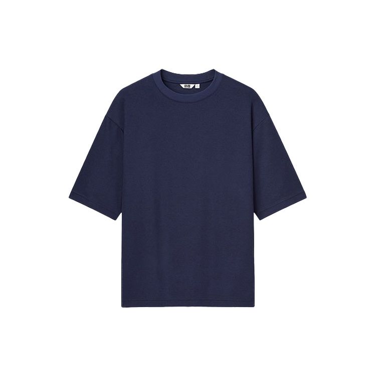Uniqlo Свободная футболка с круглым вырезом Унисекс Топы Темно-синий 444999-69