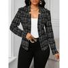 Women's Lightweight Plaid Long Sleeve Jacket - Stylish Open Front Outerwear for Spring & Fall, Black & White Houndstooth Pattern,
