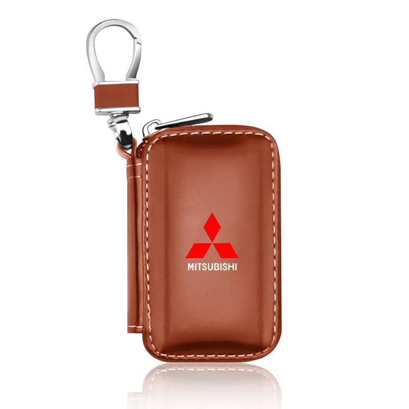 wszm6 Zinc Alloy Leather Remote Key Case Car Interior Accessories for Mitsubishi Pajero Sport Outlander Lancer Triton Savrin Verada