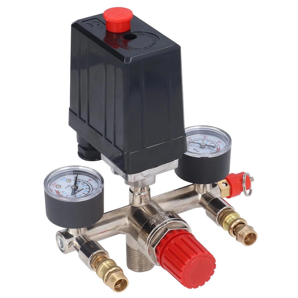 90-120PSI AC Air Compressor Pressure Switch Valve Control Kit Vertical Switch Manifold Regulator Gauges Safety Valve