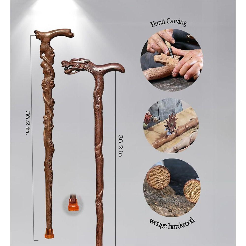 Handmade Dragon Canes Pine Carving Walking Ergonomic Stick New Wooden Walking Canes for Men Women