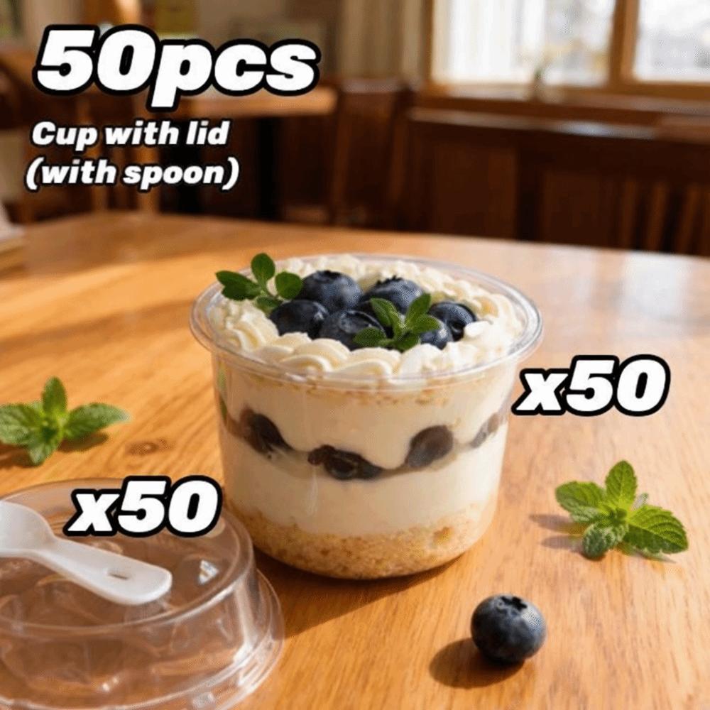 50Pcs Round Yogurt Cups Disposable Party Cups for Holding Ice Cream Jelly Yogurt and Mousse