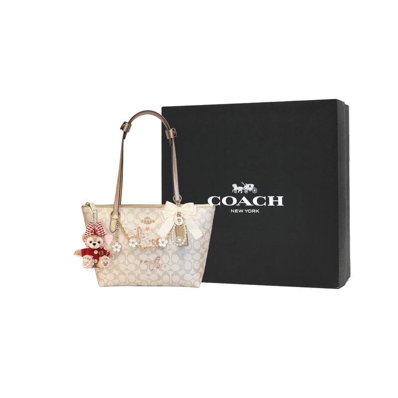 COACH shoulder bag [Customized bag] Fiona 24 classic logo FIONA zipper closure printing flower chain doll butterfly pearl pendant Lihualuo basic model