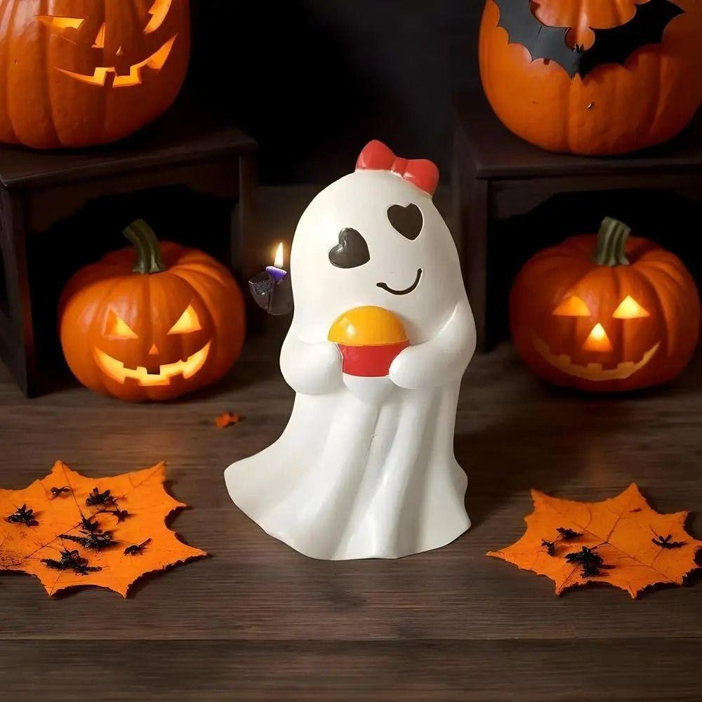 Crafts Resin Halloween Ghost Figurine Cartoon Cute Ghost Art Sculpture Waterproof Ghost Statue Ornament Gift