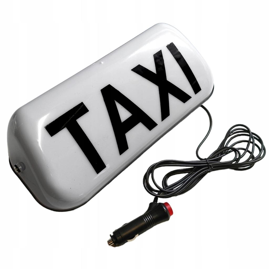 Lampa Taxi Led Biała Z Napisem Kogut Na Magnes Wtyczka Zapalniczki