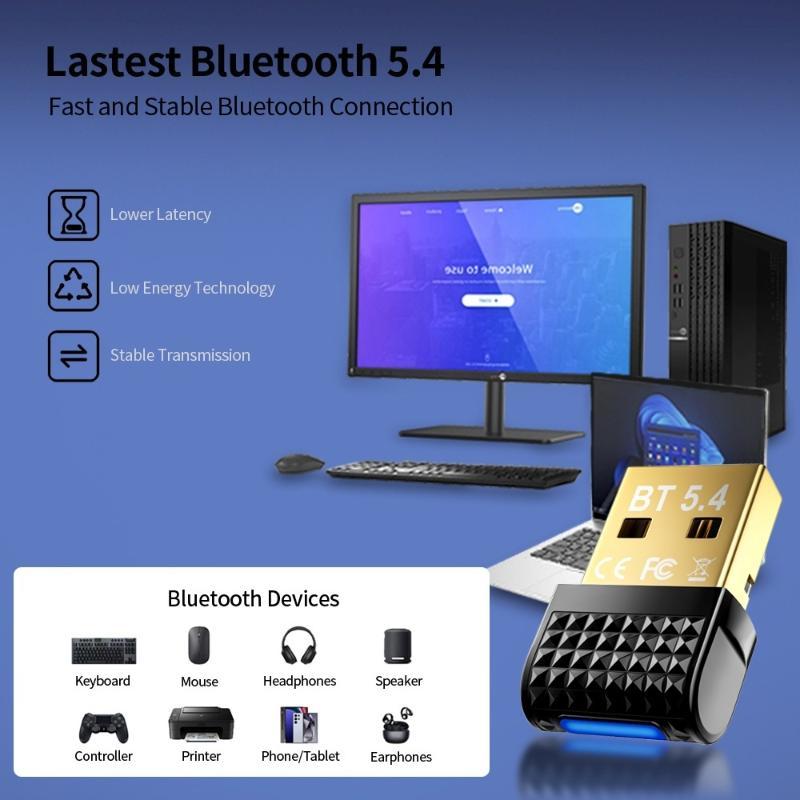 USB Bluetooth 5.4 Adapter 2-in-1 Audio Transmitter Receiver HD Sound Wireless Dongle for Car TV PC Gaming Headphones