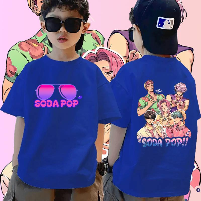 2025 Новая модная повседневная футболка с принтом SODA POP, круглым вырезом, с мультяшным мальчиком, повседневная одежда
