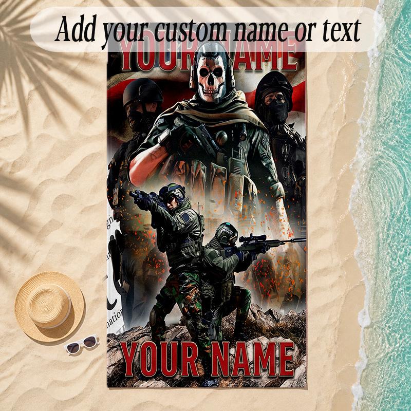 Beach TowelCall of Duty Custom Name Text Personalized Soft Towel for Beach Pool Indoor Home Decor Gift