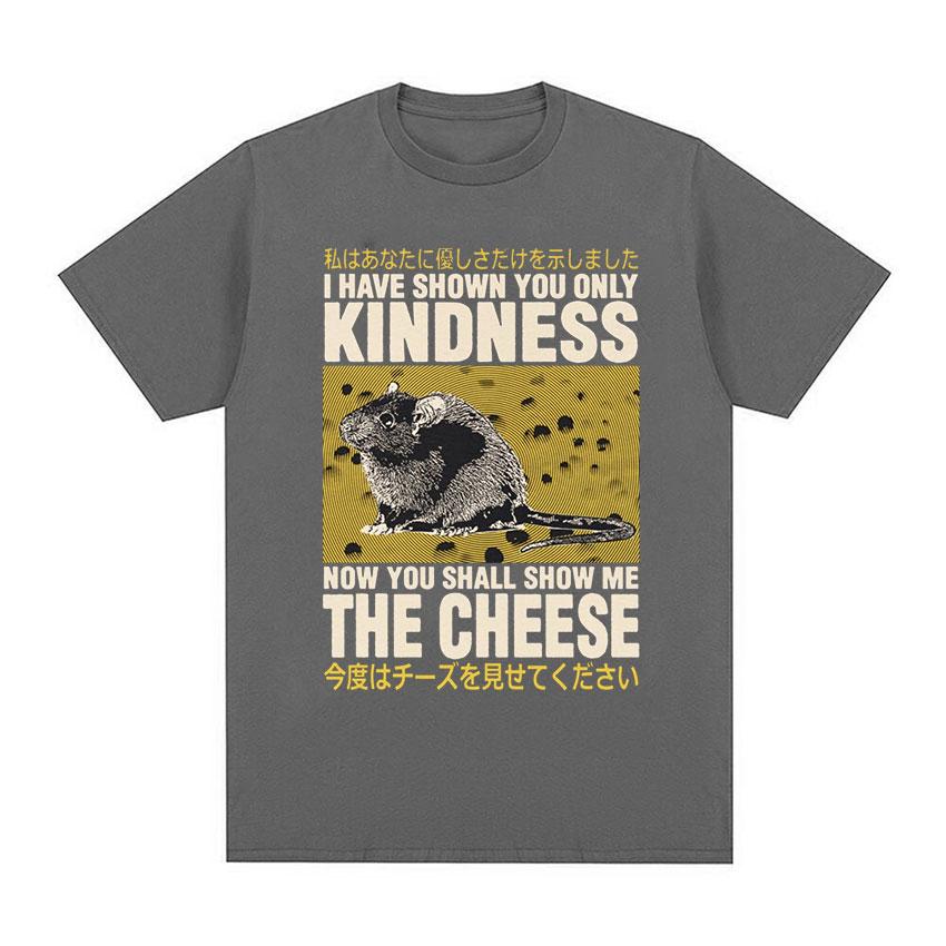 Japanese Rat Show Me The Cheese Funny Graphic T Shirt Unisex Women Retro Gothic Clothing T-shirts Harajuku Oversized Cotton T-shirt