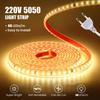 Светодиодная лента 220 В переменного тока 5050 Водонепроницаемая 60 светодиодов Гибкая ленточная лампа с вилкой EU Освещение Белый 1 м 2 м 5 м 10 м 20 м Наружная лента