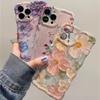 Luxury Laser Blue Light Flowers Phone Case For iPhone 11 12 13 14 15 16 Pro Max Fashion Retro Shockproof TPU Soft Silicone Cover