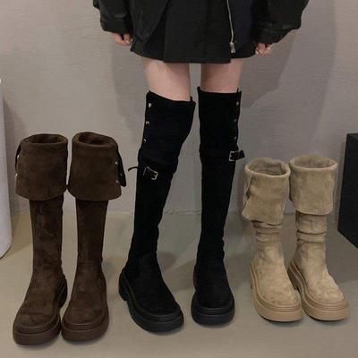 Носить две сложенные ботинки на толстой подошве для детей осенью и зимой 2025 года, новые ботфорты на толстом каблуке мягкие на одну ногу