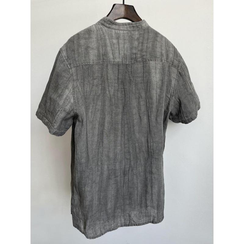 Summer Intage Pure Linen Short Sleeve T Shirt for Men Thin Solid Color Slim Men Clothing Big Size 5XL