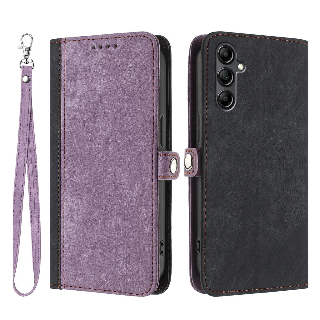 For Samsung Galaxy A17 PU Leather Case with Strap Phone Cover Stand Side Magnetic Button Design