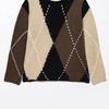 European Plaid Color Block Round Neck Sweater - Lazy Style