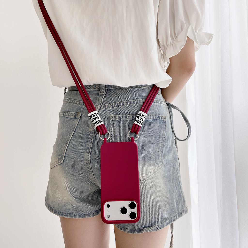 Чехол из жидкого силикона с двумя шнурками через плечо для iPhone 17 Air 17 16 15 14 13 12 11 Pro Max X XR Max 7 8 Plus Samsung S25 S24 23 Ultra Plus