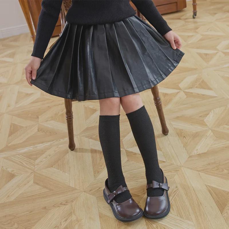 Юбка из бархата и искусственной кожи для девочек, осень/зима 2024 г. - юбка принцессы в стиле колледжа для детей