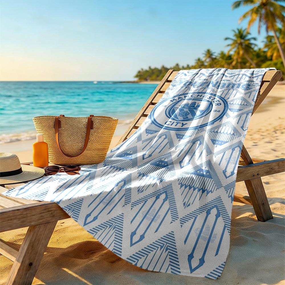 Manchester City Customize Your Name Beach Towel Super Soft & Absorbent Suitable for Sports Travel Swimming Yoga Bathroom Beach And Pool